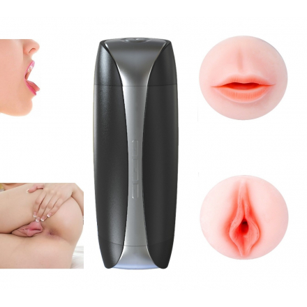 Masturbador vibrador recargable dos orificios, vagina y boca