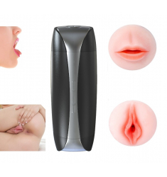 Masturbador vibrador recargable dos orificios, vagina y boca