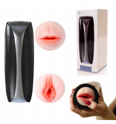 Masturbador vibrador recargable dos orificios, vagina y boca