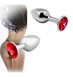 ELEGANTE JOYA PLUG ANAL METAL CON CRISTAL ROJO 3,4 DE DIAMETRO