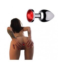 ELEGANTE JOYA PLUG ANAL METAL CON CRISTAL ROJO 2,8CM DIAMETRO